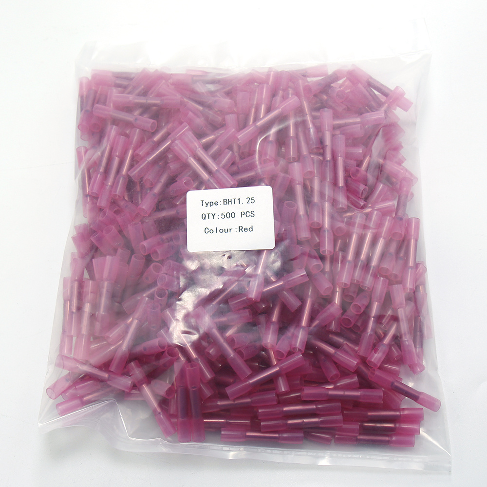 500pcs BHT1.25 Red Heat Shrink Butt Wire Connectors 22-18 AWG Insulated Waterproof Crimp Terminals