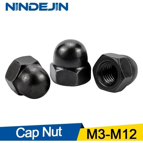 NINDEJIN 3-40pcs Acorn Cap Nut M3 M4 M5 M6 M8 M10 M12 Black Carbon Steel Dome Nut Cover Cap on nuts