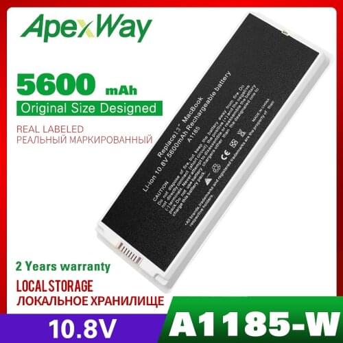 Apexway White 11.1v 5600mAh Silver laptop Battery for Apple MacBook 13" A1181 A1185 MA255X/A MA699 MA561G/A MA254