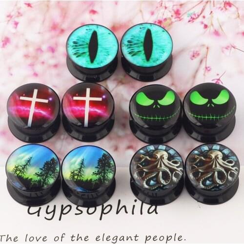 2pcs Acrylic Ear Plugs and Tunnels Piercing Earring Expander Black Devil Flesh Gauges Screw Fit Stretcher Body Jewelry Flesh