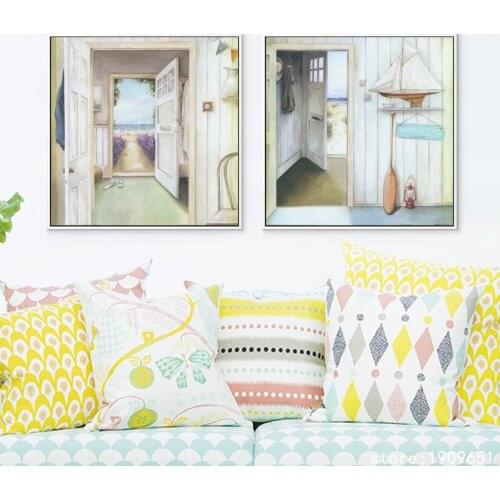 No frame Mediterranean gone to the beach landscape canvas printings oil painting printed on cotton wall art decoration pictures