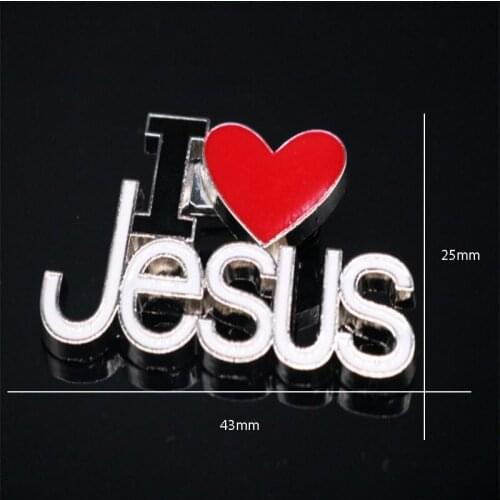 Religious Christ Jesus cross brooch, I love Jesus cross brooch. 100 pieces. I love Jesus English letter brooch