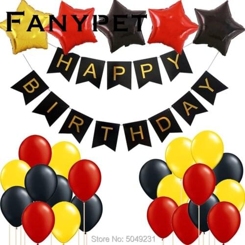 Black Gold Red Happy Birthday Banner Balloons Helium Number Foil Balloon for Baby Boy Kids Adult Birthday Party Decorations