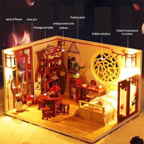 Wooden Doll House Diy Miniature Dollhouse Kits New Year Christmas Gifts Toys For Children Roombox Vintage House Furniture Set