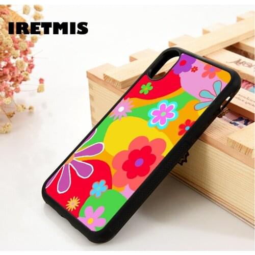 Iretmis 5 5S SE 6 6S TPU Silicone Rubber Phone Case Cover for iPhone 7 8 Plus X Xs 11 12 MINI Pro Max XR Groovy Flowers Colorful