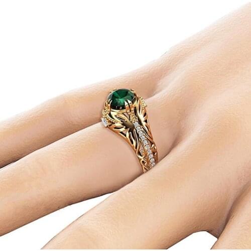 DIWENFU 14K Gold Emerald Ring for Women Genuine Anillos De Bizuteria Anillos Mujer 14 K Gold Jewelry Natural Emerald Ring Box