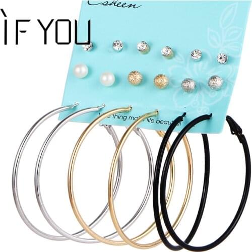 IF YOU Fashion Gold Color Punk Simulated Pearl Crystal Stud Earrings Set For Woman Brincos Cuff Earring Jewelry Gift 2017 NEW