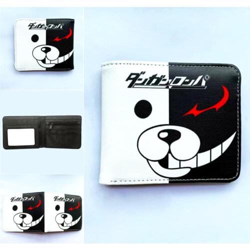 Anime Danganronpa Monokuma PU Short Wallet Boys Girls Zip Coin Pocket Leather Bifold Photo Card Holder Layers Cartoon Purse Gift