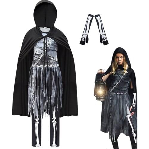Girls Steampunk Plague Doctor Cosplay Costume Kids Latex Skull Dress Cloak children Halloween Party Event Ball Costume Props