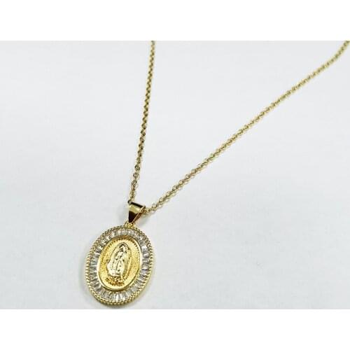 Fashion Jewelry Gold Plated Zircon Mary Pendant Necklace