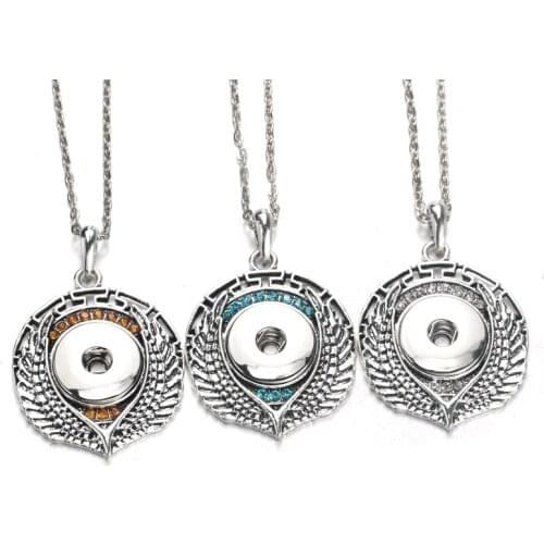 New fashion wing Heart shape Glamour rhinestone necklace Snap Button Pendant Necklace Fit 18mm Buttons Women jewelry