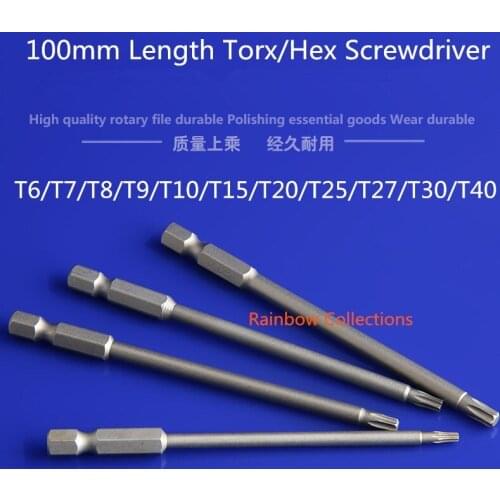 10pcs/set 100mm length S2 Screwdriver Bit Torx/Hex Bit Tools Magnetic Screwdriver Without holes T6/7/8/9/10/15/20/25/27/30/40