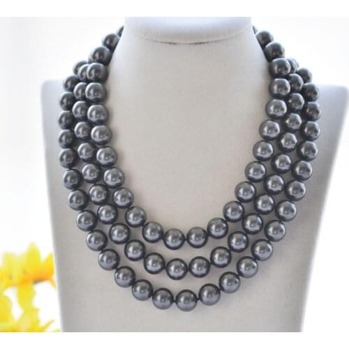 P7339 52" 12mm Tahitian-Black Round South Sea Shell Pearl Necklace