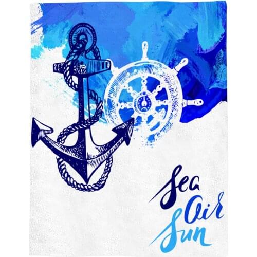 Art Design Blue Anchor Throw Blanket Portable Soft Bedspread Microfiber Flannel Blankets for Beds