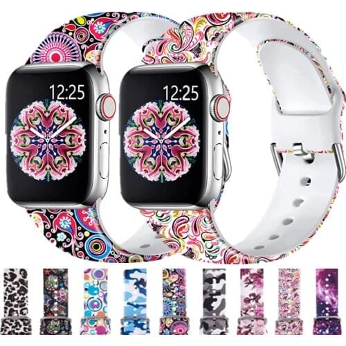 Printing Strap for Apple Watch Band 44MM 40MM 38MM 42MM Floral Flower Silicone Belt Watch Bracelet iWatch Series 6 SE 5 4 3