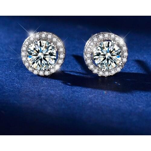 925 Silver Ear Studs Natural Moissanite,Round shape Style Ear studs,Wedding Band Romantic Women ,D Color VVS ,With GRA