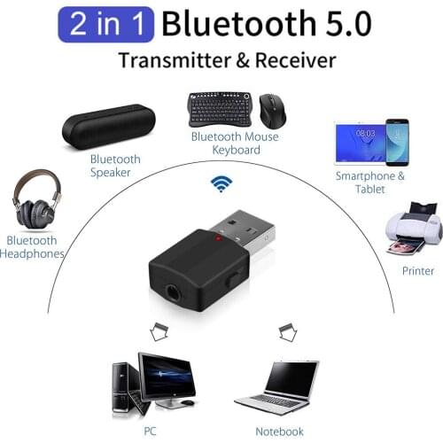 2 IN 1 Stereo Bluetooth 5.0 Receiver Transmitter 3.5mm Wireless Audio Adapter USB power by for Car Radio MP3 Music Player