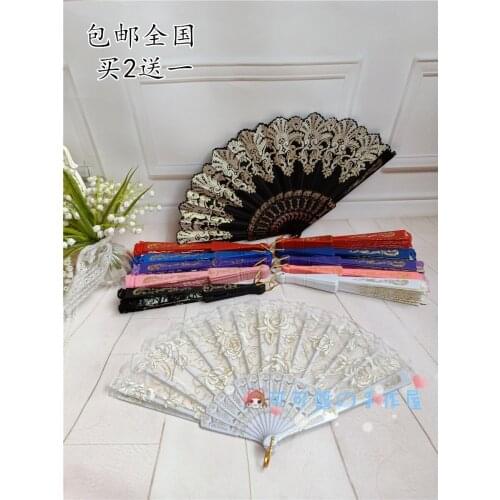 Lolita Fan Bronze Pattern Folding Fan Lace Summer Hand Fan Shooting Bride Dark Kill Gothic