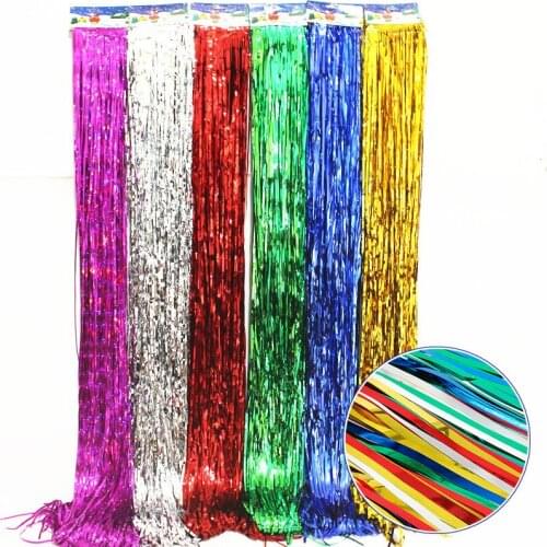 2M Metallic Foil LaserTassel Curtain Child birthday PartyBackground decoration 2021 Merry Christmas Eve Party Decorations for