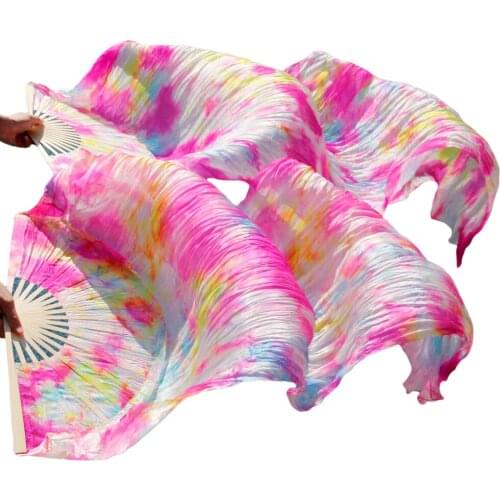 High selling 100% Real Natural Silk Veils 1 Pair handmade women Dance Accessories Silk Belly Dance Fans Dance mix color 180*90