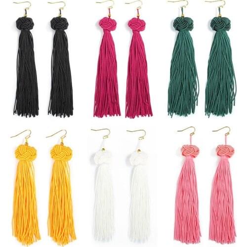 New Braided Long Tassel Earring For Woman Girl Classic Round Chinese Knot Gold Color Bead Dangle Drop Earrings Fashion Jewelry
