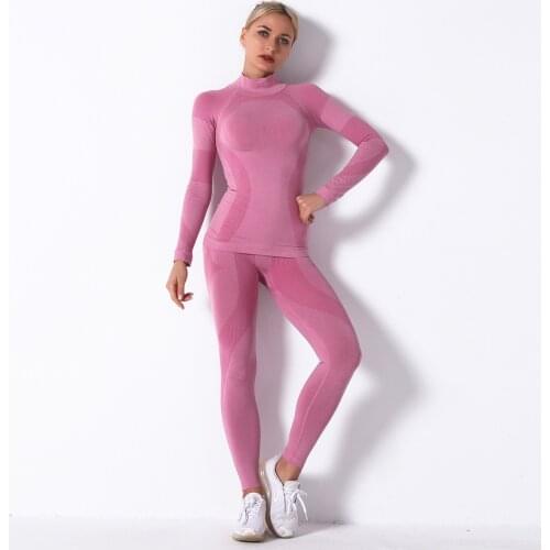 Women Seamless Yoga Gym Sport Set Dry Fit Breathable Training Running Sportswear Femme Fitness Long Sleeve Sport Leggings Suit
