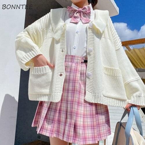 Cardigan Sweater Women Japan Style Pure Peter Pan Collar Spring 2021 All-match Kawaii Girls Fashion Simple Fitting-loosely Beige