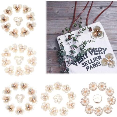 10PCS Pearl Flower Rhinestone Buttons Sparkling Crystal Hairpins Decoration Clothes Sewing Accessories