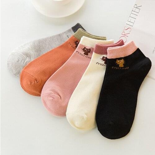 10 Pieces=5 Pairs/Lot Kawaii Women Socks Cute Cat Printed Summer Female Ankle Boat Socks Comfortable TJ3072