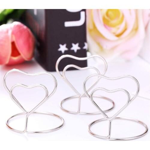 20pcs Metal Heart Shape Place Memo Card Holder Lovely Wire Table Number Holders With Base For Wedding Banquet Party Decorations