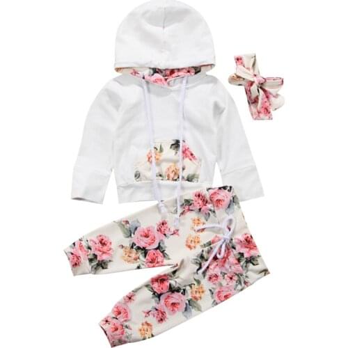 2021 Autumn Newborn Baby Girls Clothes Toddler Long Sleeve Floral Hoodies + Sweatpants Casual Cotton Baby Outfits 3Pcs