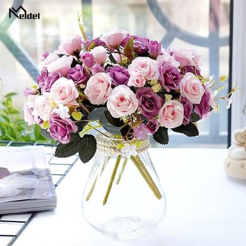 5 Branches Pink Flower Bunch Silk Roses Artificial Flowers Roses Wedding Home Table Decor Arrange Fake Roses Flowers Bouquet