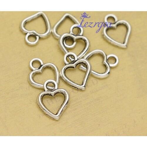 50pcs/lot--15x11mm, heart chams, Antique silver plated heart charms,DIY supplies, Jewelry accessories