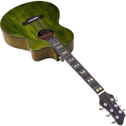 Solid wood spruce top 41 inch green color orange color acoustic guitar high gloss cutway 6 string folk guitar 2020 new arrival