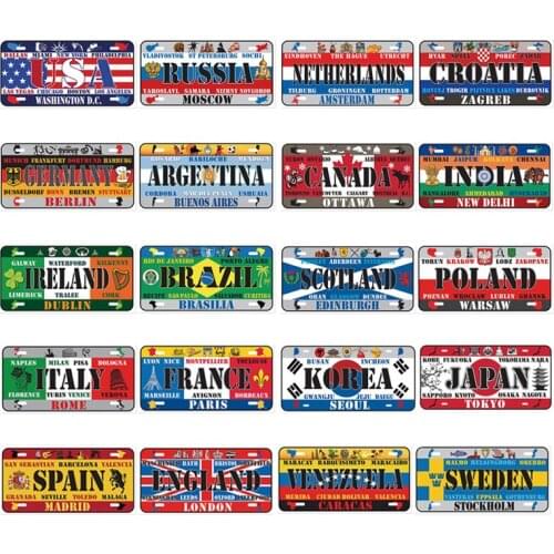 Car Plate License Metal Tin Sign Country Name National Flag Art Prainting Bar Club Home Decor Pin Up Wall Signs Plaques 15x30cm