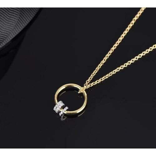 Free shipping Slip ring pendant necklace female Gold color Circle-R ing pendant Necklace chain simple Womens necklace