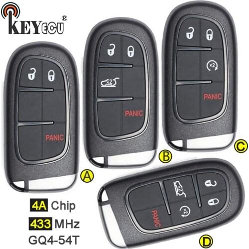 KEYECU 433MHz 4A PCF7953M Chip GQ4-54T 2+1/ 3+1/ 4+1 4 5 Button Smart Remote Key Fob for Jeep Cherokee 2014 15 16 17 18 19 2020