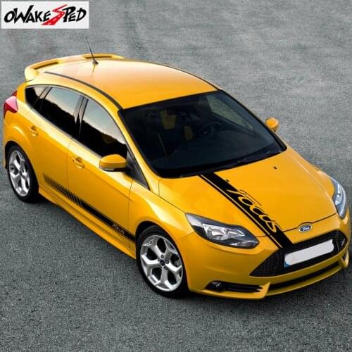 Auto Body Door Side Skirt Decor Stickers For-Ford Focus 2 3 MK2 MK3 Car Hood Bonnet Stripes Sticker Sports Stripes Vinyl Decals