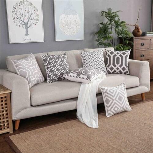 Home Decoractive Embroidered Cushion Cover Grey Dark Grey Geomoetric Pillow Case Cotton Square Embroidery Pillow Cover 45x45cm