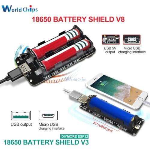 Dual 18650 Lithium Battery Shield V8 V3 5V 3A Micro USB Type-A USB Power Bank Battery Charging For Raspberry Pi ESP8266 ESP32