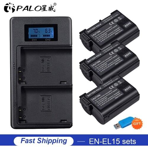 2Pcs EN-EL15 EL15 EN-EL15a ENEL15a EN EL15a Battery+USB Dual Charger for Nikon D850 D810 D810A D750 D500 D7500 D7200 D7100