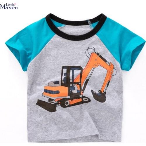 Little Maven Children 2021 Summer New Baby Boy Tee Tops Kids Summer 2-7 Years Clothes Excavator Print Brand Cotton T Shirt QW053