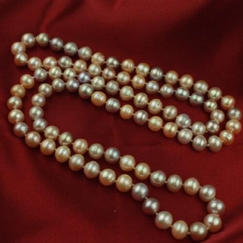Hot sell Elegant long about 88cm sweater chain natural 9-10mm colored freshwater pearl necklace fashion jewelry