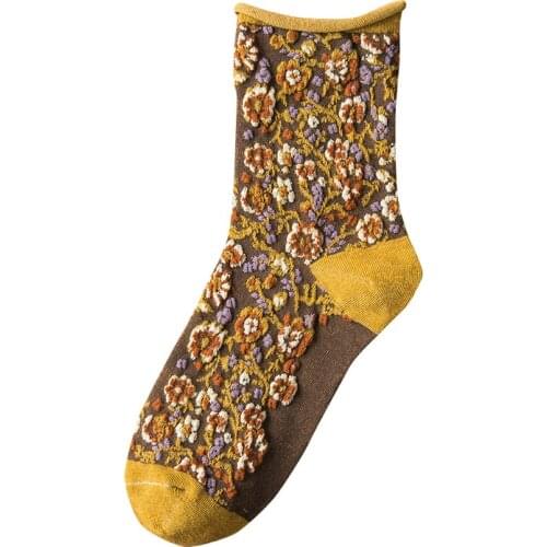 Retro Cotton Flower Sock For Women Girl Casual Socks