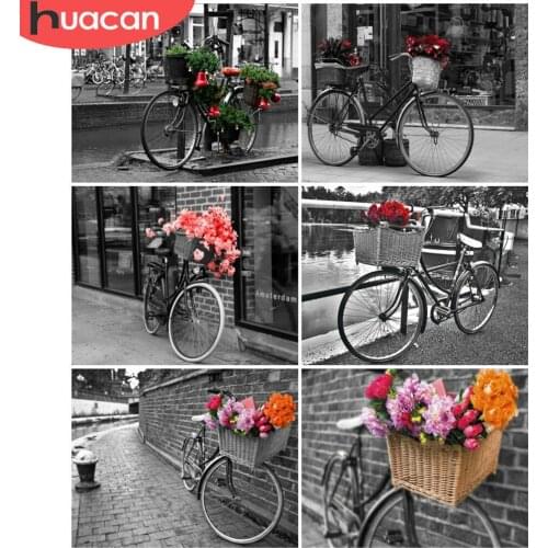 HUACAN Full Square/Round Diamond Painting Bicycle Landscape Embroidery Mosaic Flowers Cross Stitch Diamond Art