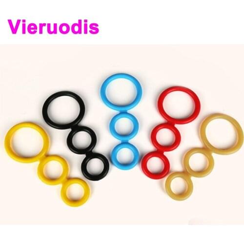 Candy Color Three Cock Cages Penis Extension Rings Delay Premature Ejaculation Cock Rings Sex Toys for Men Erotic Sex Penis Ring