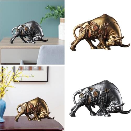 Collectible Mechanical Bull Figurine Resin Arts Animal Sculpture Cabinet Table Decor Adornments Collection Housewarming Gift