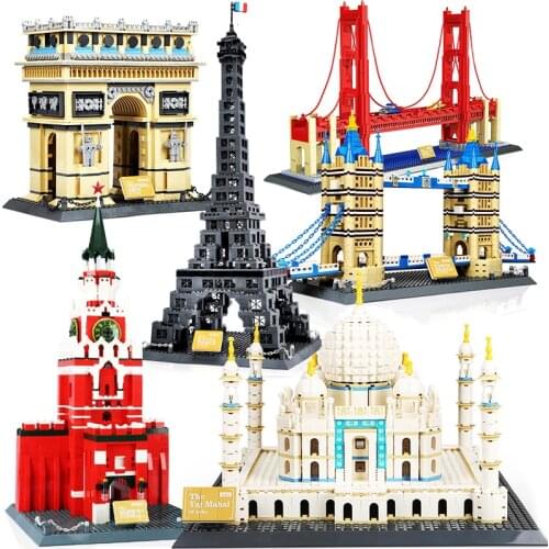 Wange City Architecture Compatible Taj Mahal Eiffel Tower Louvre Pair London Bridge Russia New York Building Blocks Toys