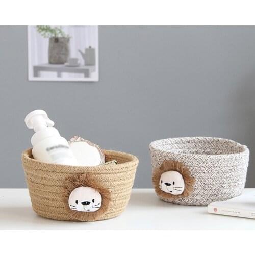 1Pcs 16*9CM Cotton Rope Storage Basket Kids Toys Hand Woven Laundry Baskets Desktop Organizer Cartoon Animals Nordic Style