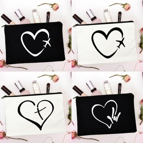 Love Cosmetic Bags Women Fashion Makeup Pouch Lovely Zipper Bags Casual Travel Storage Purse Funny Toiletry Bags Canvas Cases